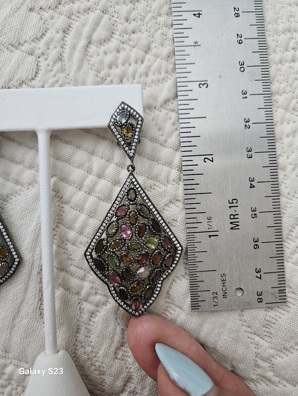 Sterling Silver Multicolor Tourmaline Dangle Earrings - Picture 5 of 5